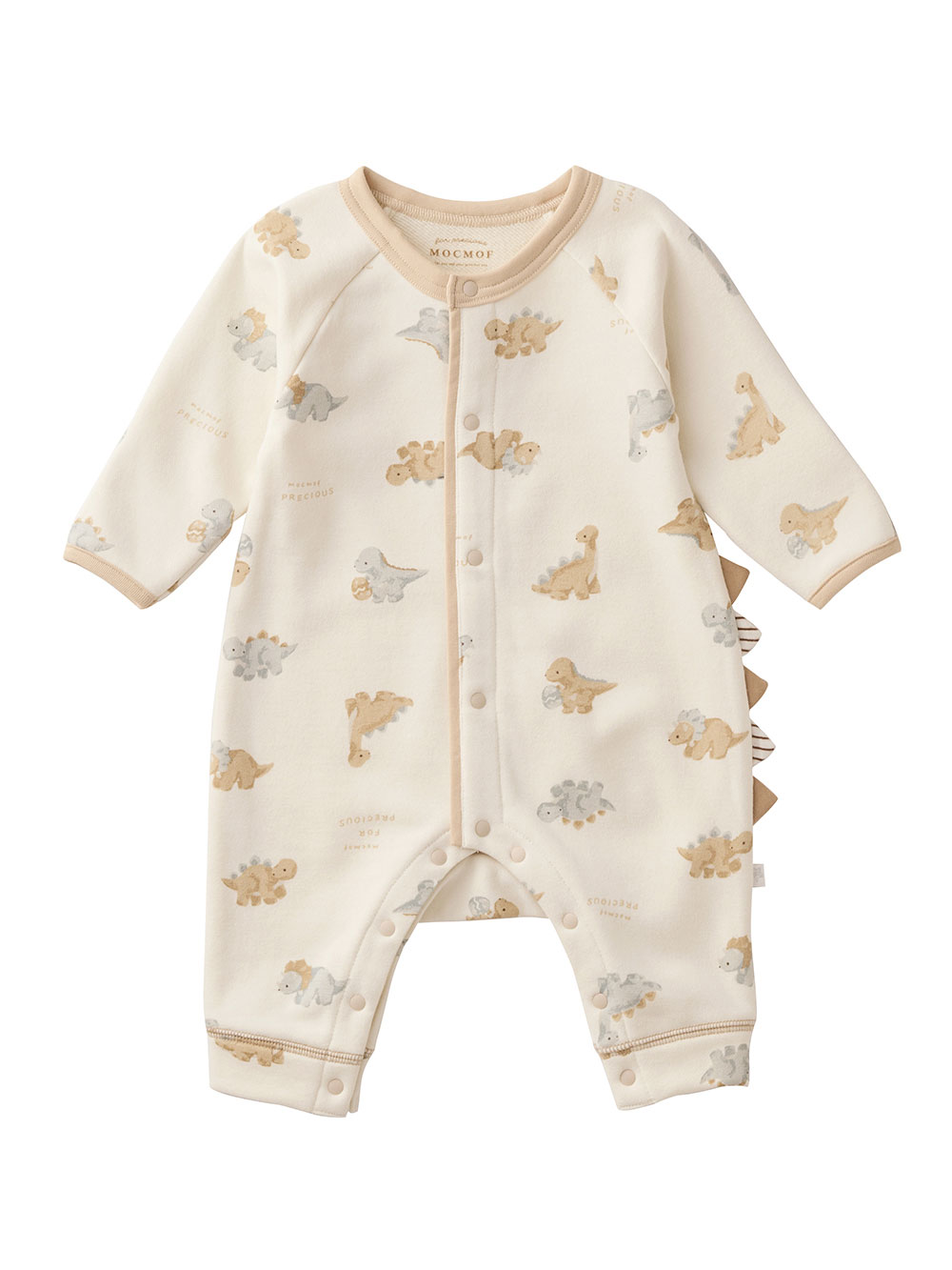 ロンパース・カバーオール|【mocmof】恐竜柄ロンパース|ベージュ
