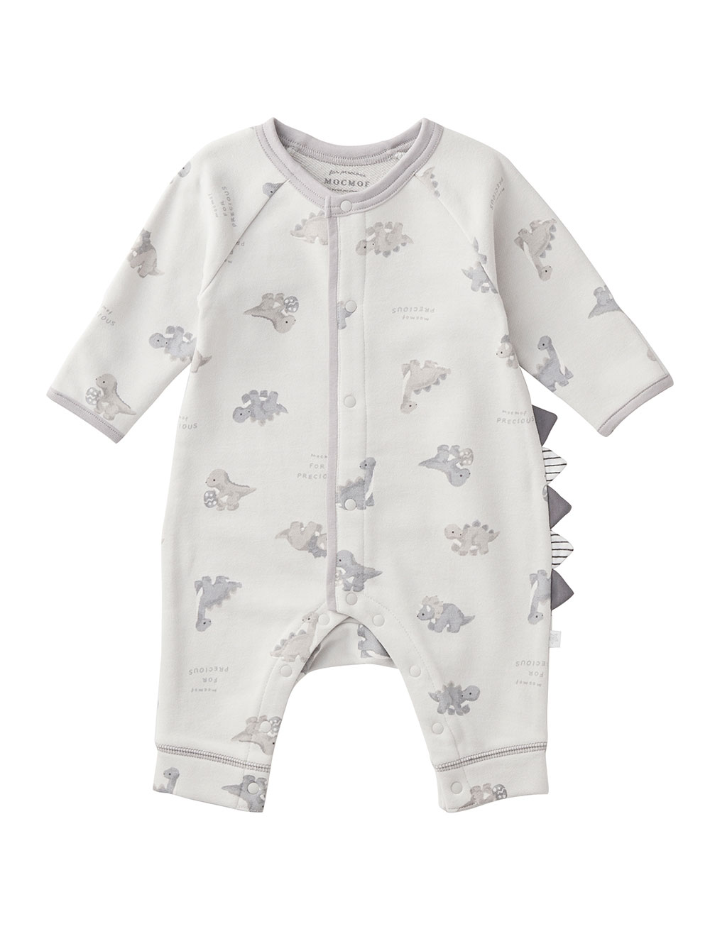 ロンパース・カバーオール|【mocmof】恐竜柄ロンパース|ライトグレー