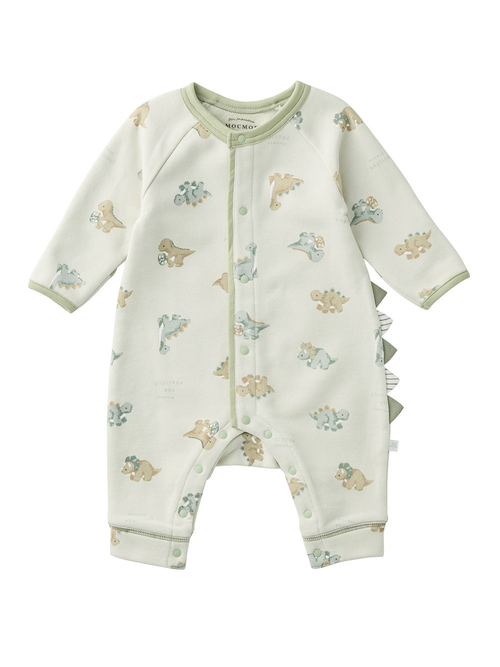 ロンパース・カバーオール|【mocmof】恐竜柄ロンパース|ライトグリーン