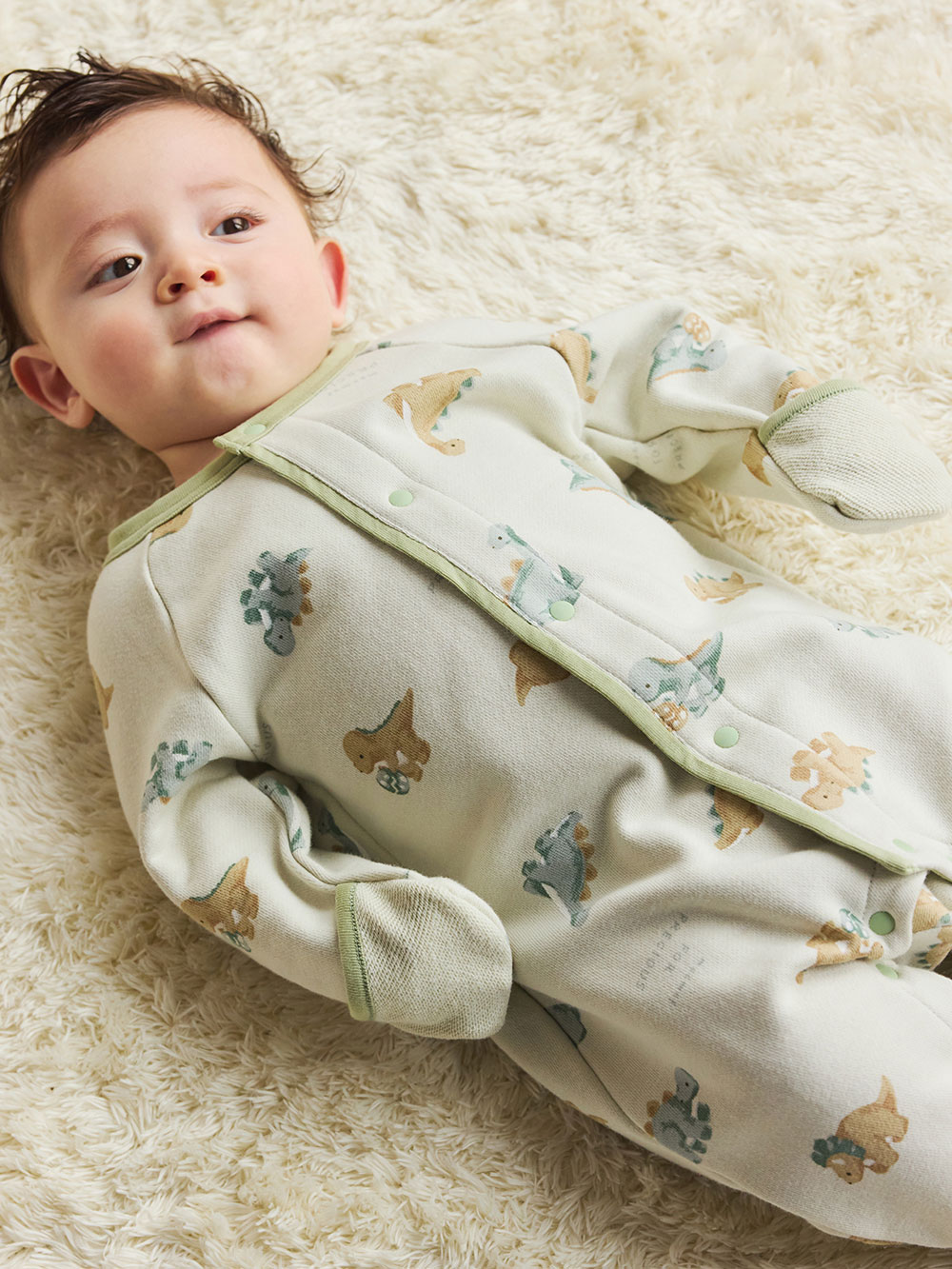 ロンパース・カバーオール|【mocmof】恐竜柄ロンパース|ライトグリーン