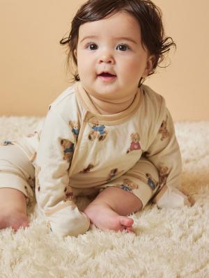 ロンパース・カバーオール|【mocmof】テディベア柄かんたんロンパース|アイボリー