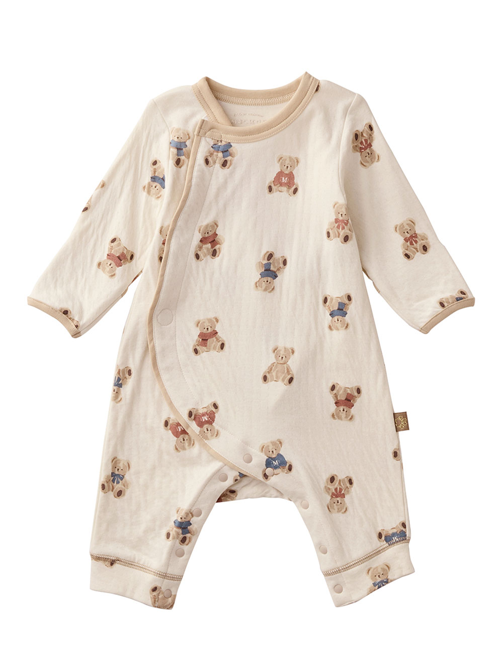 ロンパース・カバーオール|【mocmof】テディベア柄かんたんロンパース|アイボリー