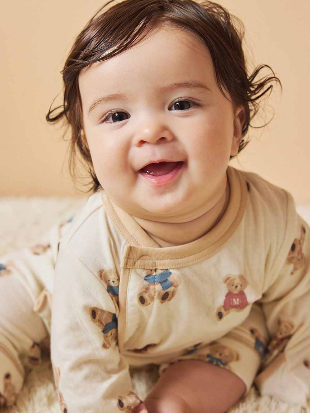 ロンパース・カバーオール|【mocmof】テディベア柄かんたんロンパース|アイボリー