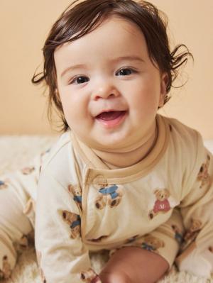 ロンパース・カバーオール|【mocmof】テディベア柄かんたんロンパース|アイボリー