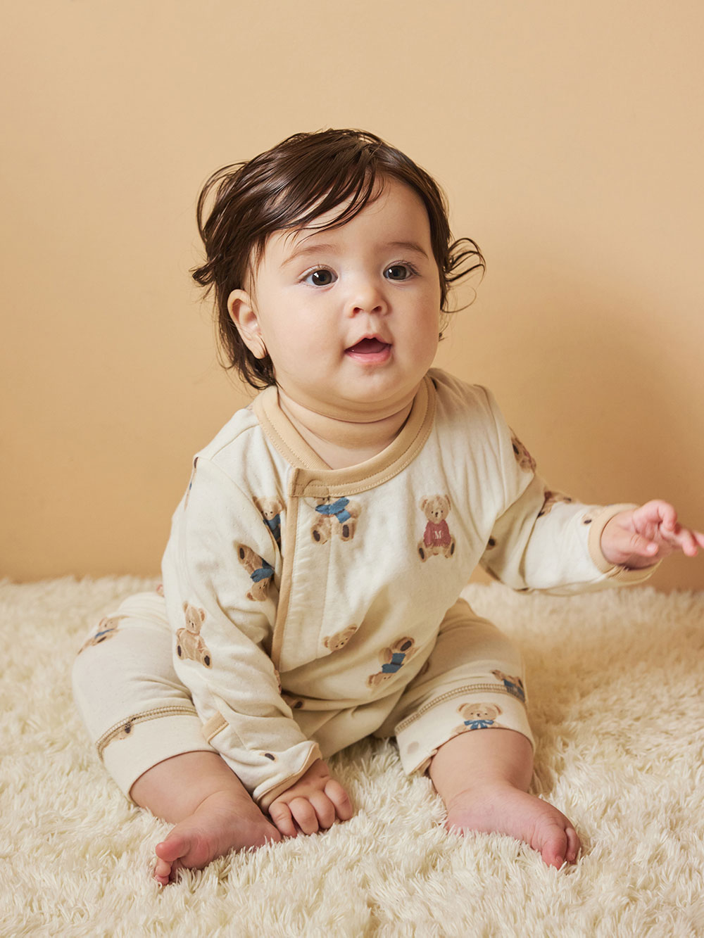 ロンパース・カバーオール|【mocmof】テディベア柄かんたんロンパース|アイボリー