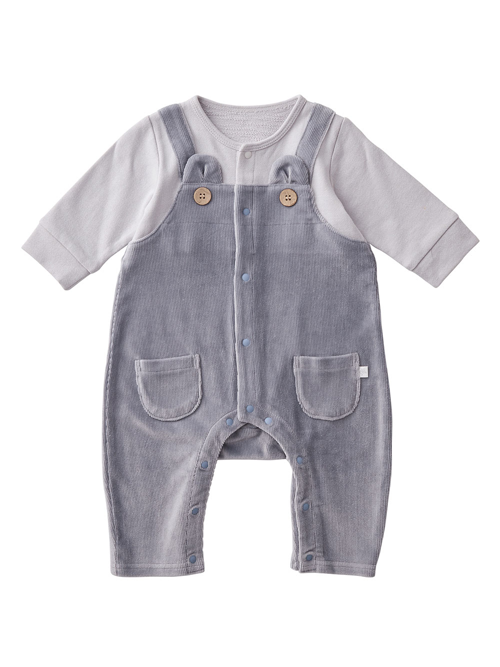 ロンパース・カバーオール|【mocmof】サロペット重ね着風カバーオール|ブルーグレー