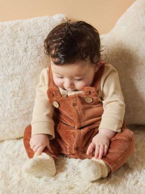 ロンパース・カバーオール|【mocmof】サロペット重ね着風カバーオール|ブラウン