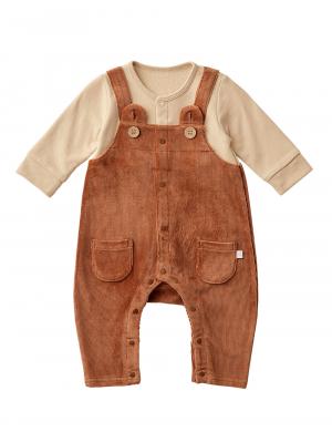 ロンパース・カバーオール|【mocmof】サロペット重ね着風カバーオール|ブラウン