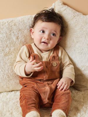 ロンパース・カバーオール|【mocmof】サロペット重ね着風カバーオール|ブラウン