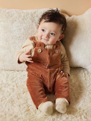 ロンパース・カバーオール|【mocmof】サロペット重ね着風カバーオール|ブラウン