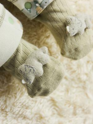 ベビーシューズ・ファーストシューズ・ベビー靴下|【mocmof】恐竜ベビーソックス|ライトグリーン