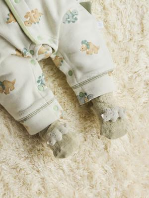 ベビーシューズ・ファーストシューズ・ベビー靴下|【mocmof】恐竜ベビーソックス|ライトグリーン