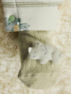 ベビーシューズ・ファーストシューズ・ベビー靴下|【mocmof】恐竜ベビーソックス|ライトグリーン