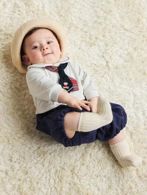 ロンパース・カバーオール|【mocmof】ロイヤルベアおめかしロンパース|ネイビー