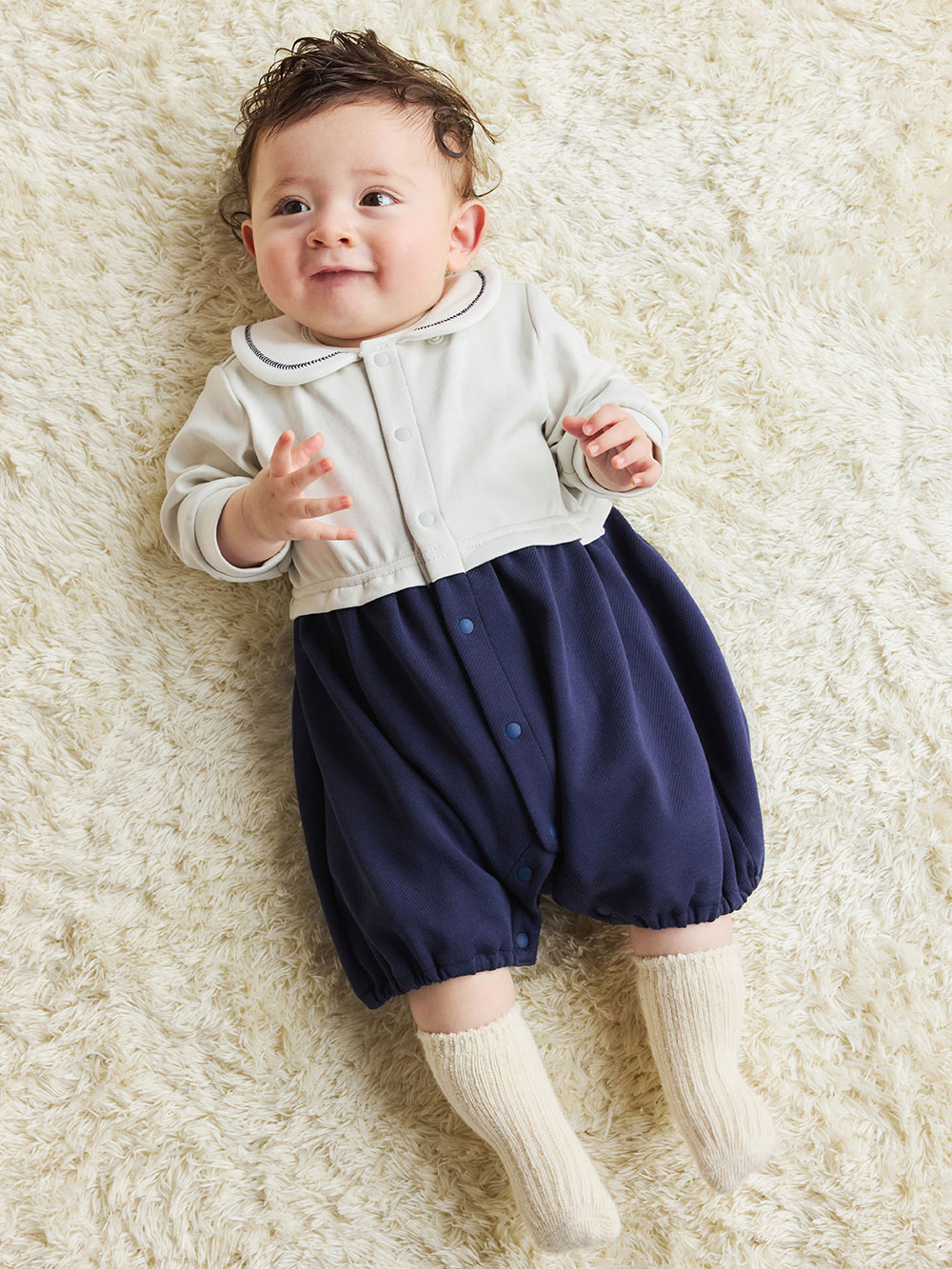 ロンパース・カバーオール|【mocmof】ロイヤルベアおめかしロンパース|ネイビー