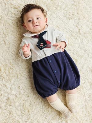 ロンパース・カバーオール|【mocmof】ロイヤルベアおめかしロンパース|ネイビー