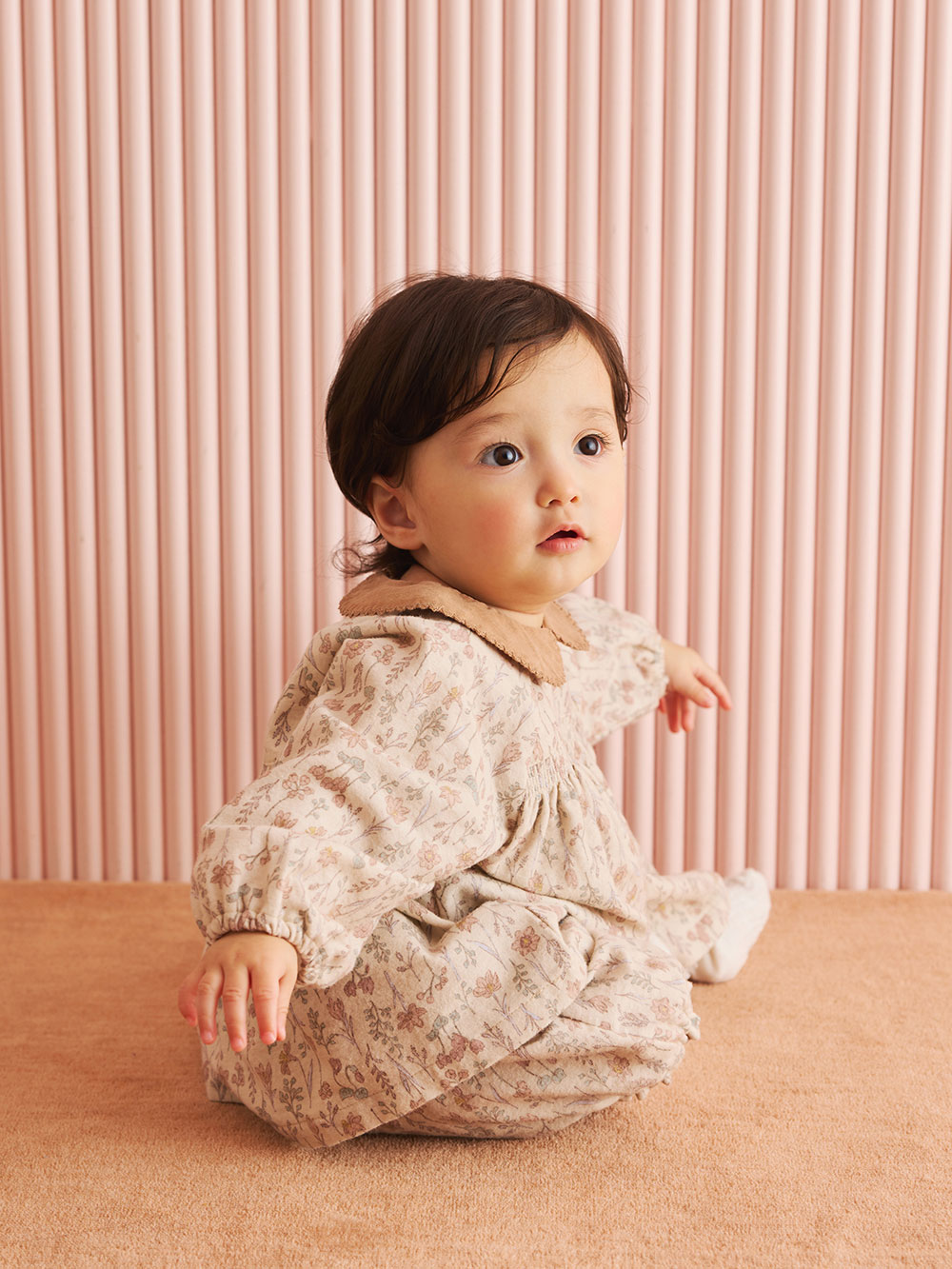 ベビー ワンピース|【cotocotto】花柄起毛ミルキースーツ|アイボリー