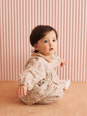 ベビー ワンピース|【cotocotto】花柄起毛ミルキースーツ|アイボリー