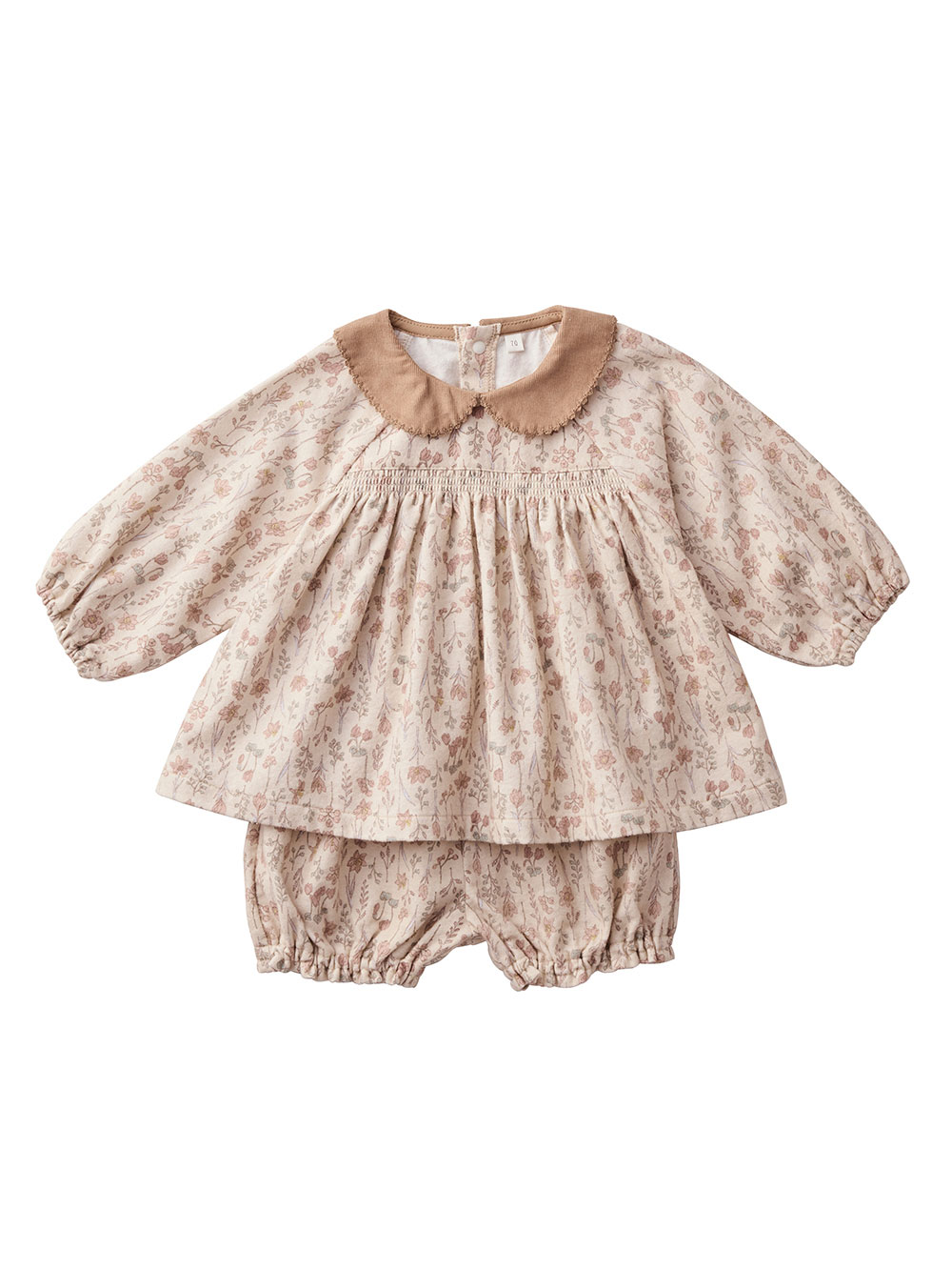 ベビー ワンピース|【cotocotto】花柄起毛ミルキースーツ|アイボリー