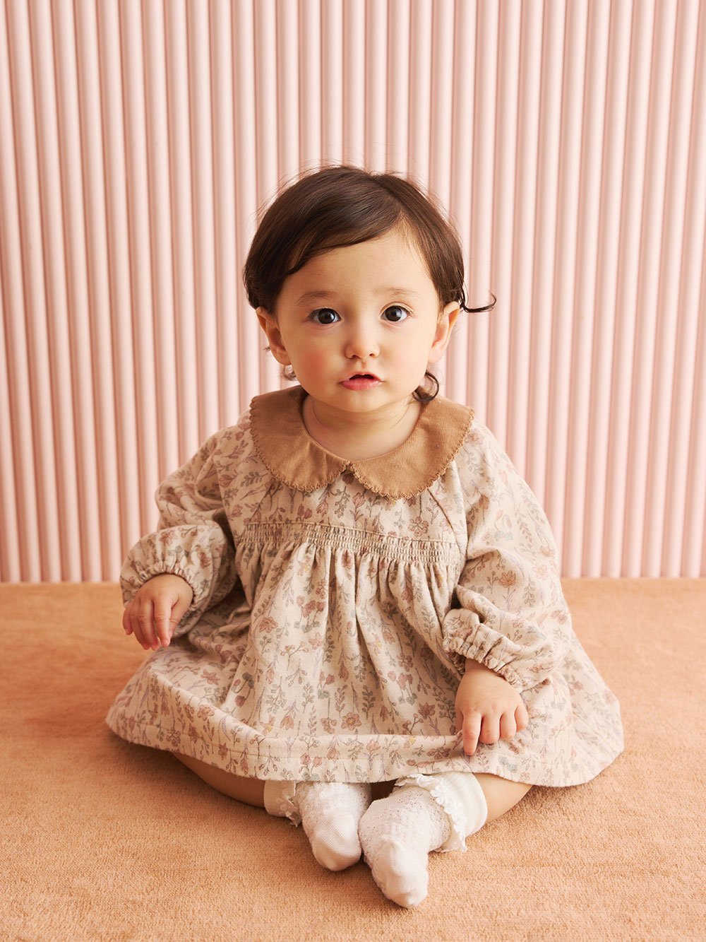 ベビー ワンピース|【cotocotto】花柄起毛ミルキースーツ|アイボリー