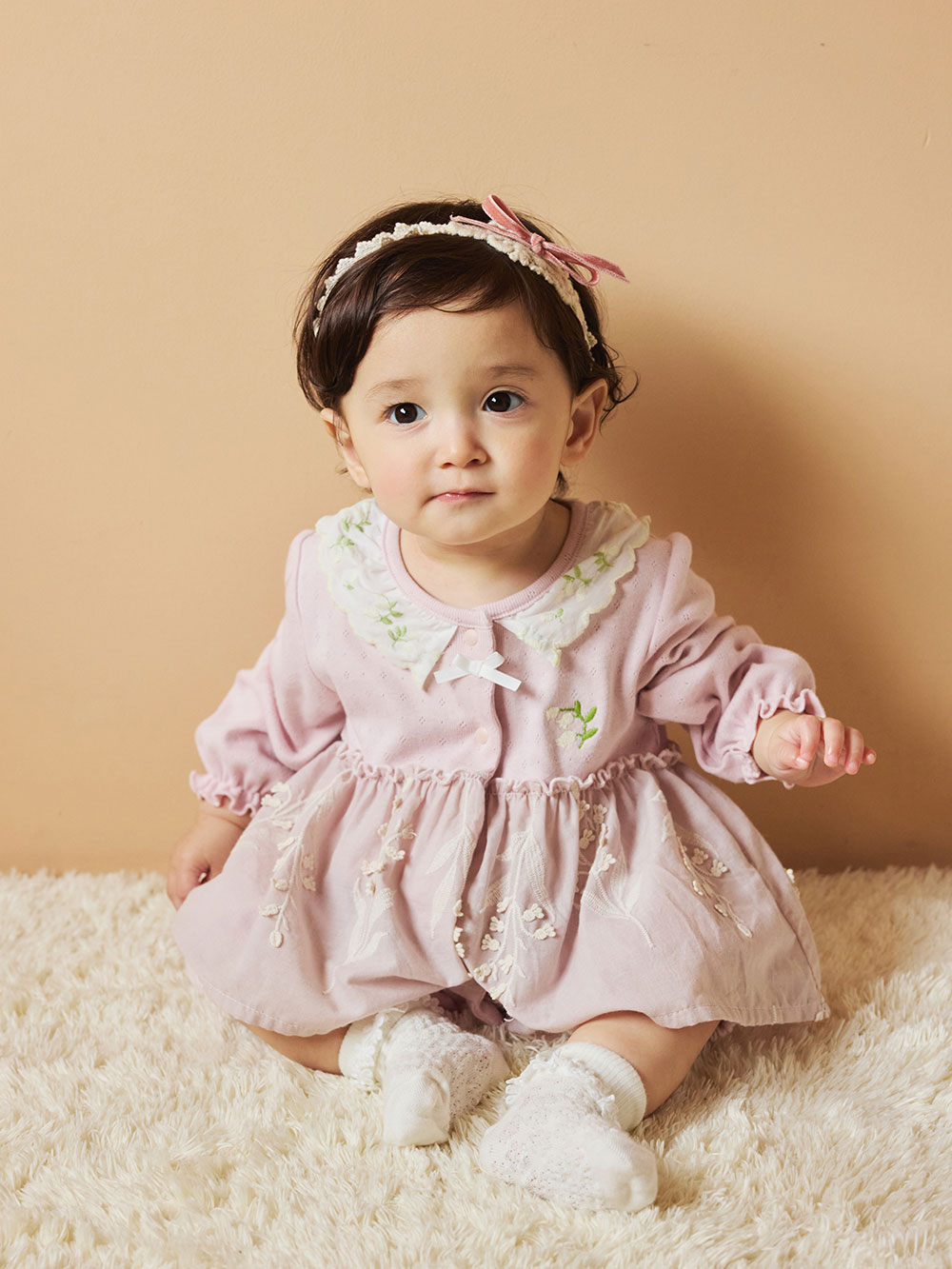 ロンパース・カバーオール|【Little s.t. by s.t.closet】すずらん刺繍カバーオール|ラベンダー