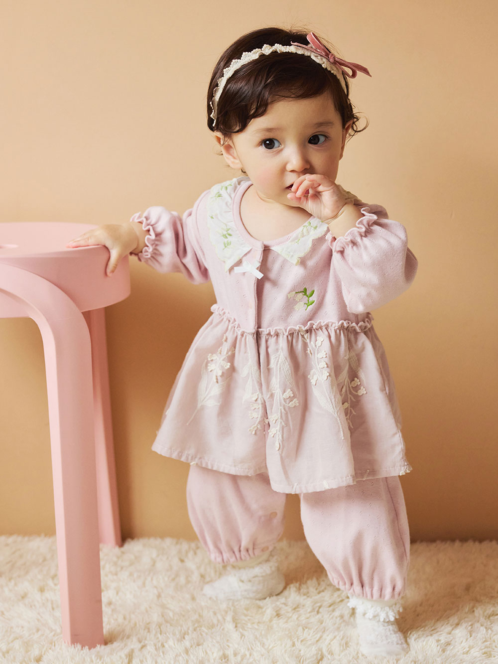 ロンパース・カバーオール|【Little s.t. by s.t.closet】すずらん刺繍カバーオール|ラベンダー