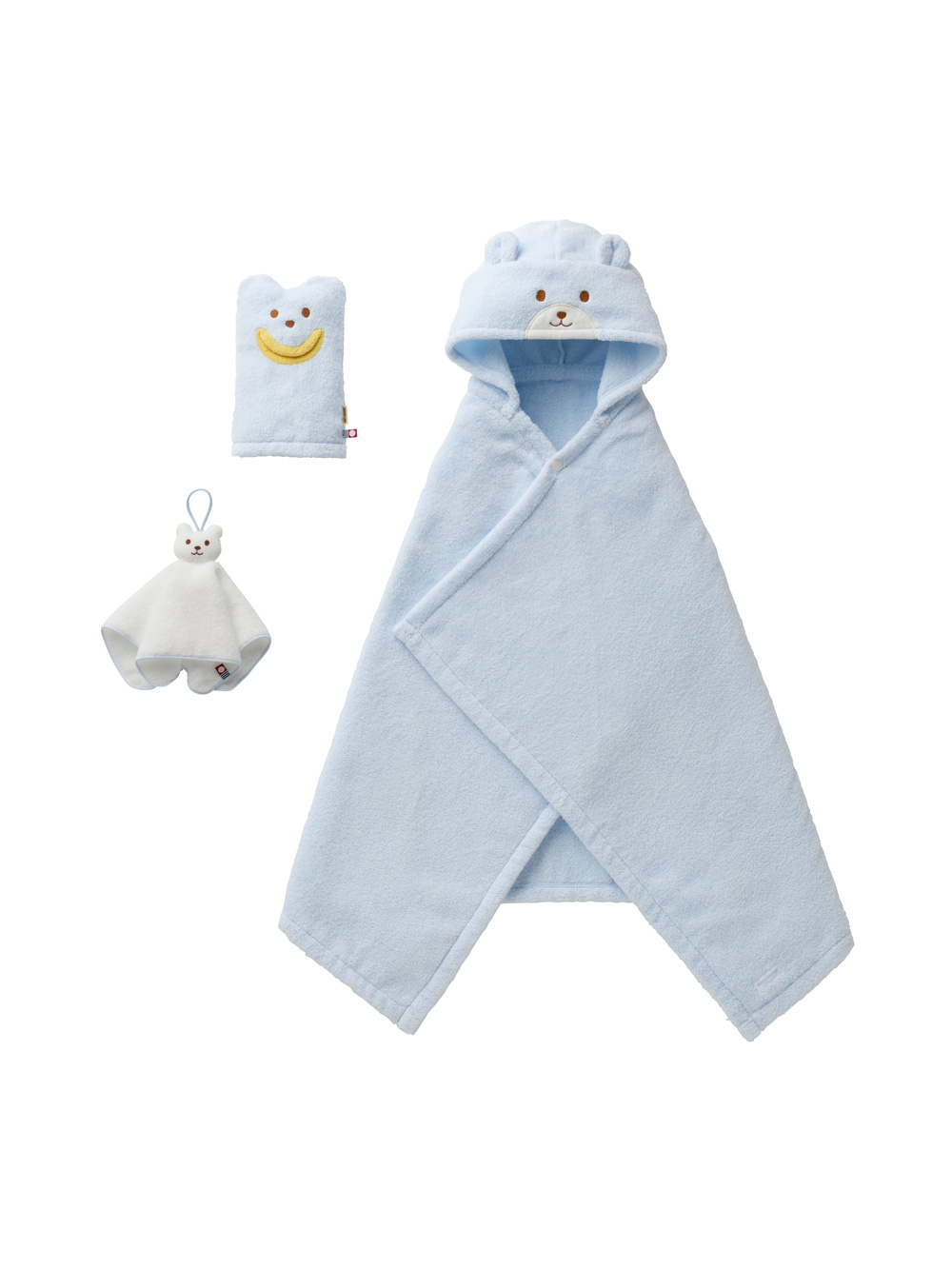 赤ちゃん お風呂・ベビースキンケア|【ミキハウス】無撚糸バスポンチョセット|ブルー