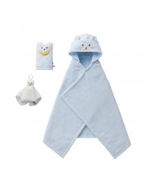 赤ちゃん お風呂・ベビースキンケア|【ミキハウス】無撚糸バスポンチョセット|ブルー