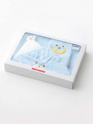 赤ちゃん お風呂・ベビースキンケア|【ミキハウス】無撚糸バスポンチョセット|ブルー