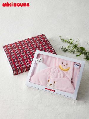 赤ちゃん お風呂・ベビースキンケア|【ミキハウス】無撚糸バスポンチョセット|ピンク