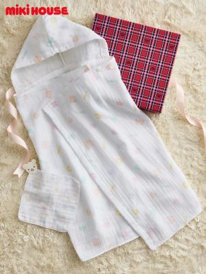 赤ちゃん お風呂・ベビースキンケア|【ミキハウス】ガーゼバスポンチョセット|マルチ