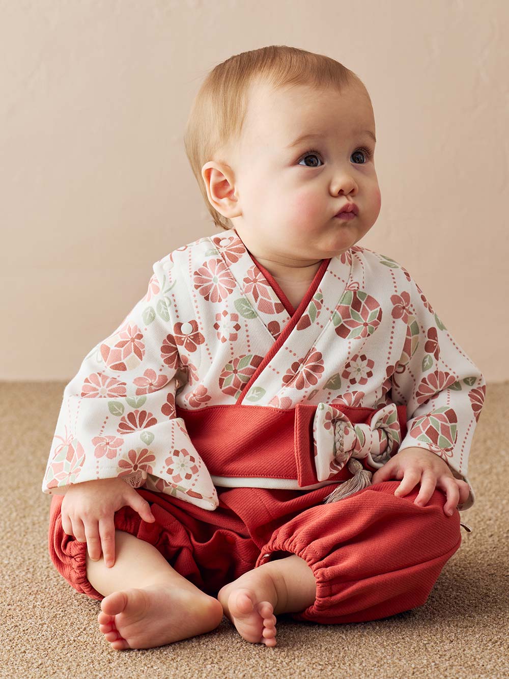 ツーウェイオール（2WAYオール）|【mocmof】お宮参り着物２WAYオール|レッド