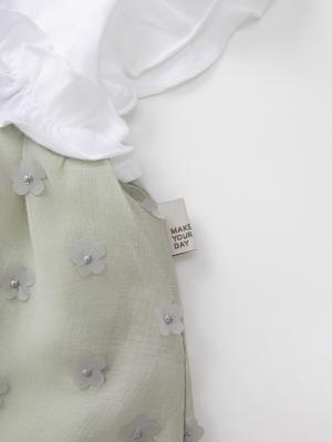 ロンパース・カバーオール|【MAKE YOUR DAY】シアーフラワーロンパース|ミント