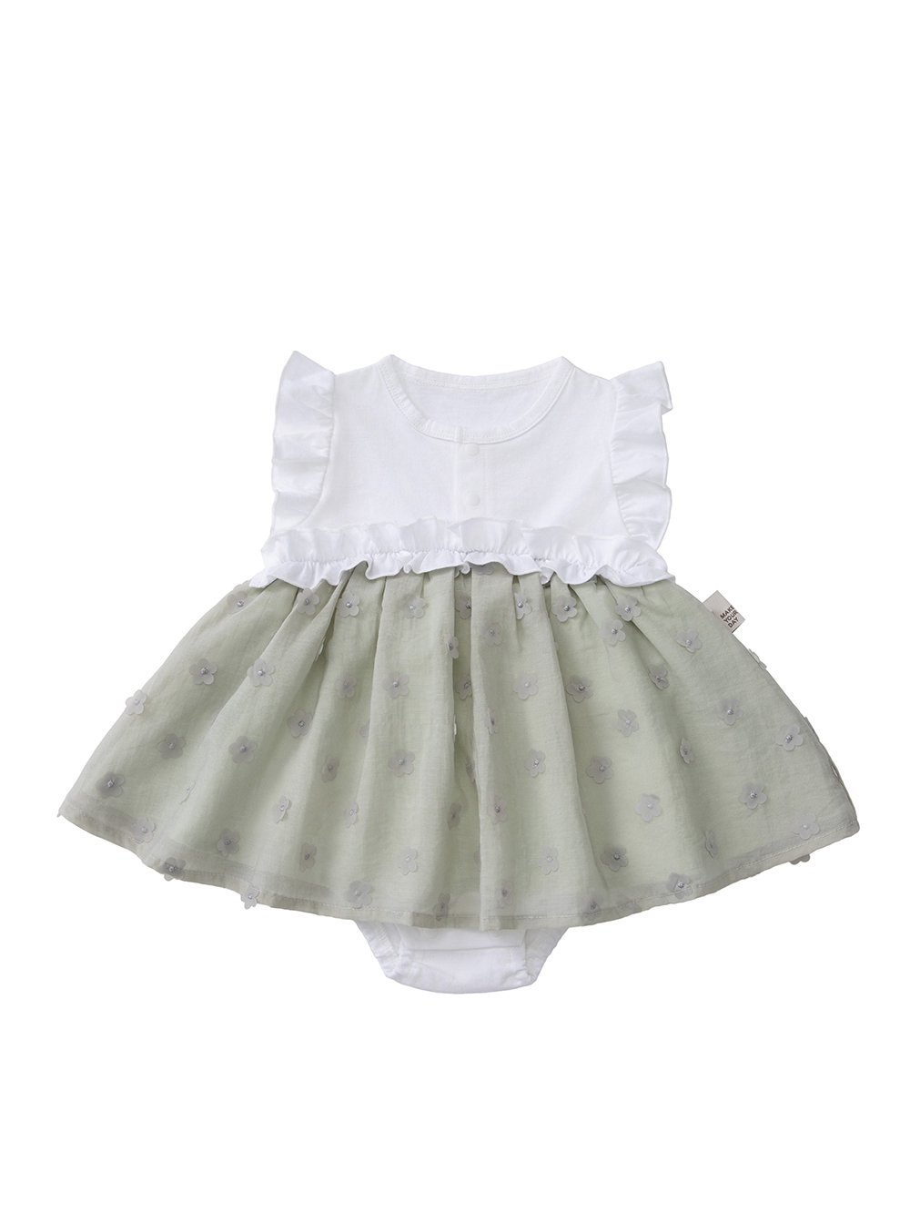 ロンパース・カバーオール|【MAKE YOUR DAY】シアーフラワーロンパース|ミント