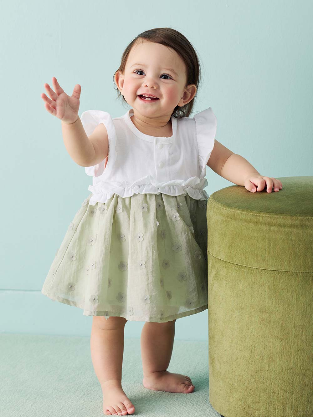 ロンパース・カバーオール|【MAKE YOUR DAY】シアーフラワーロンパース|ミント