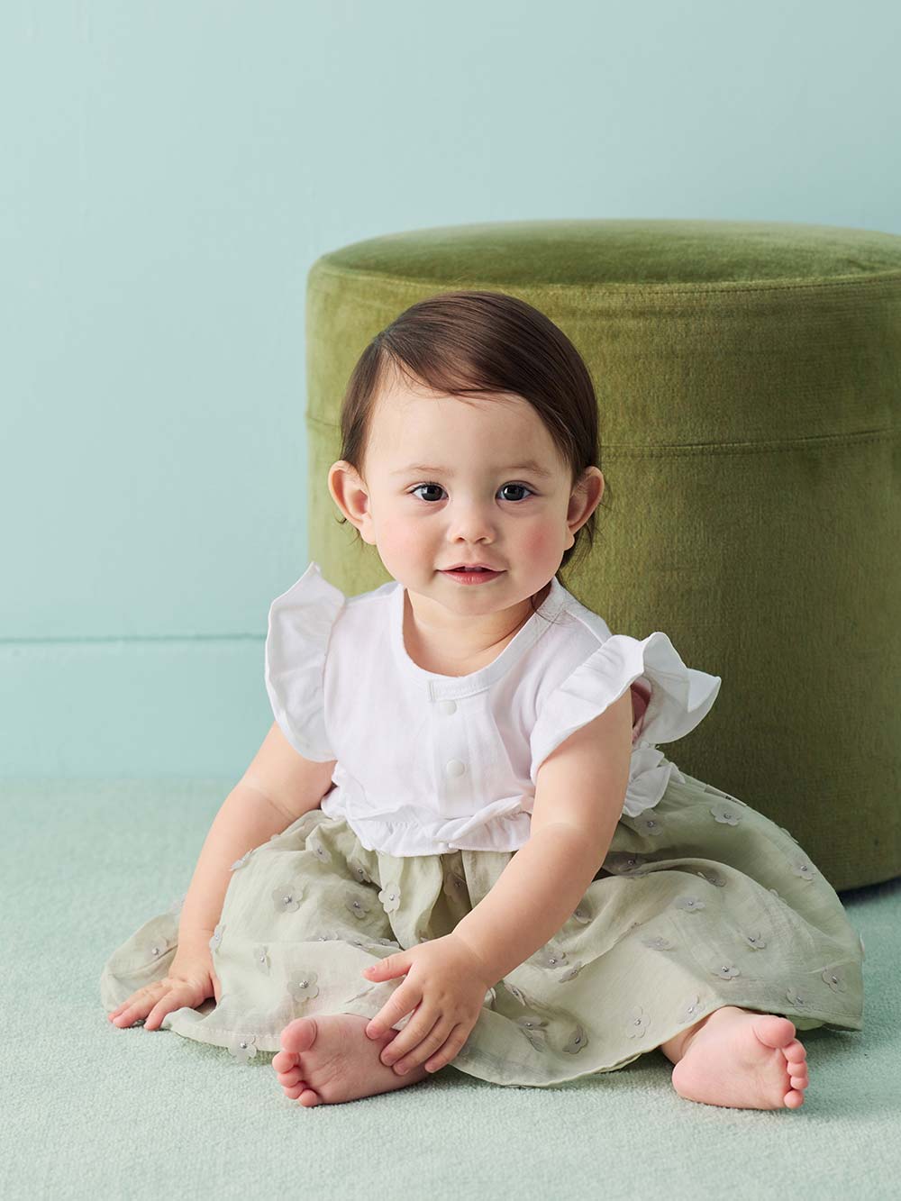 ロンパース・カバーオール|【MAKE YOUR DAY】シアーフラワーロンパース|ミント