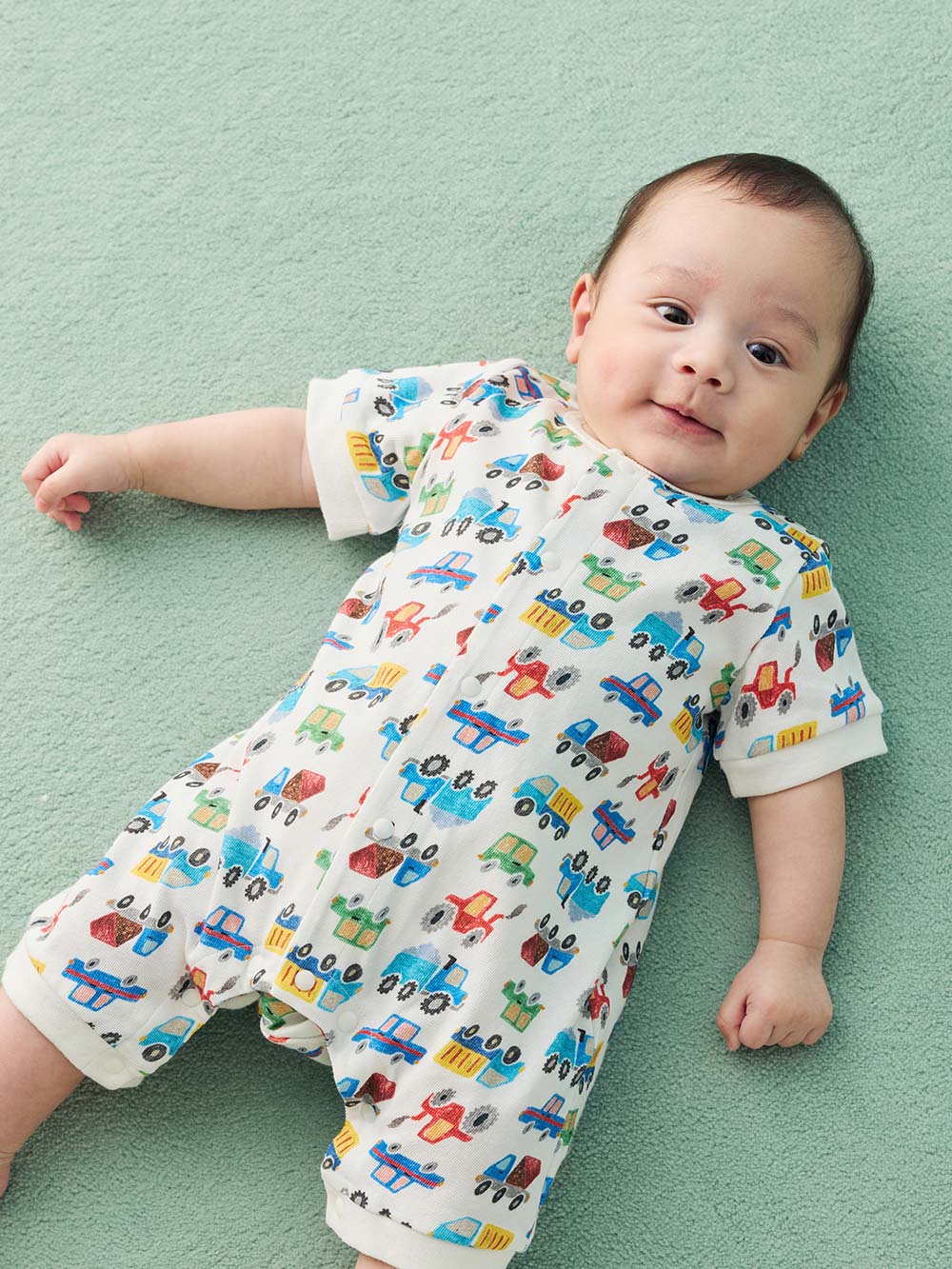 ロンパース・カバーオール|【La Stella】ガーゼ天竺くるま柄ロンパース|車柄