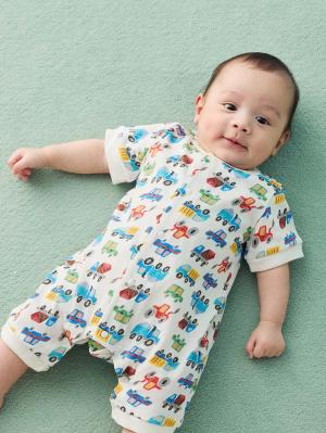 ロンパース・カバーオール|【La Stella】ガーゼ天竺くるま柄ロンパース|車柄