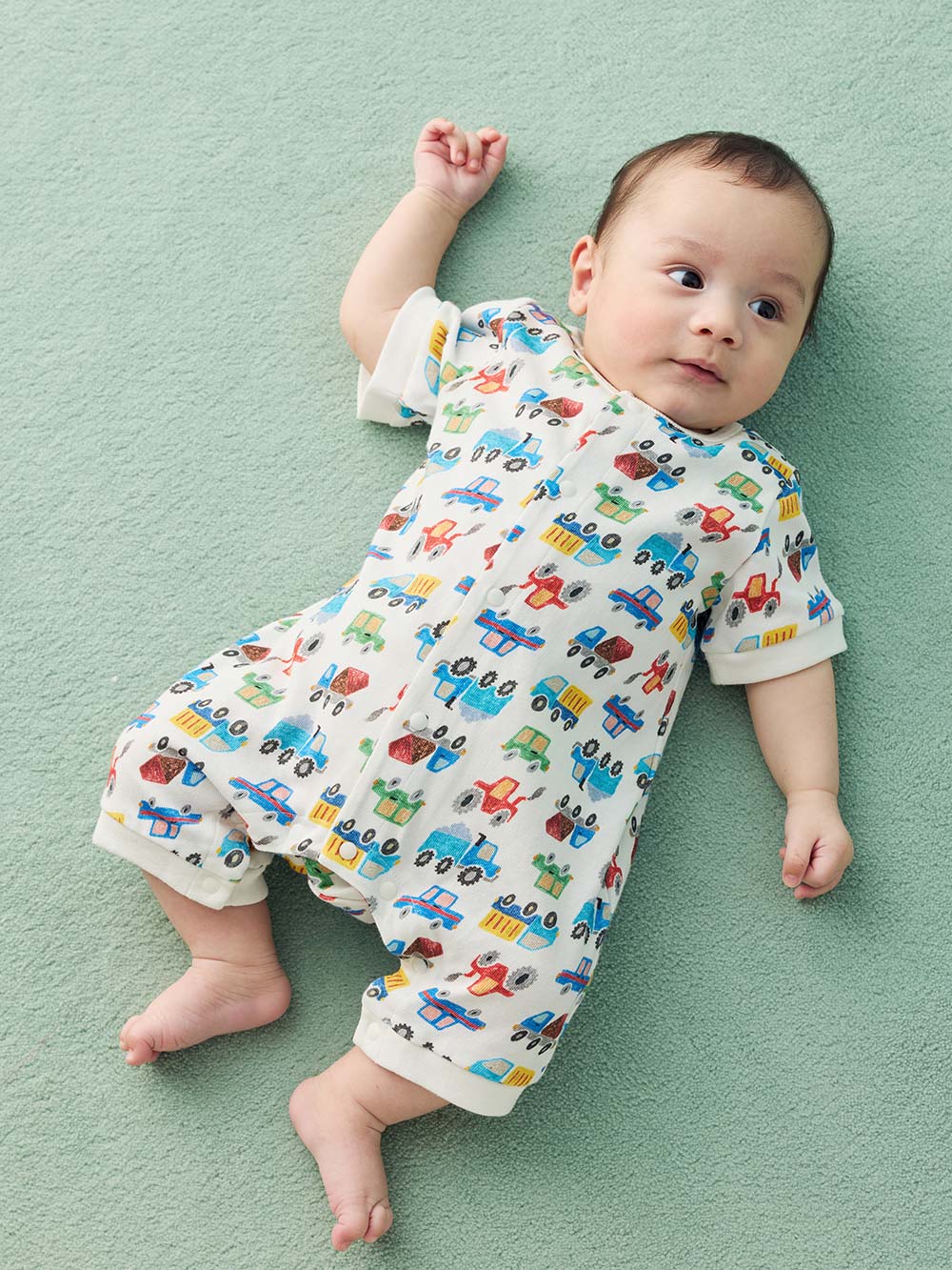 ロンパース・カバーオール|【La Stella】ガーゼ天竺くるま柄ロンパース|車柄