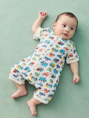 ロンパース・カバーオール|【La Stella】ガーゼ天竺くるま柄ロンパース|車柄