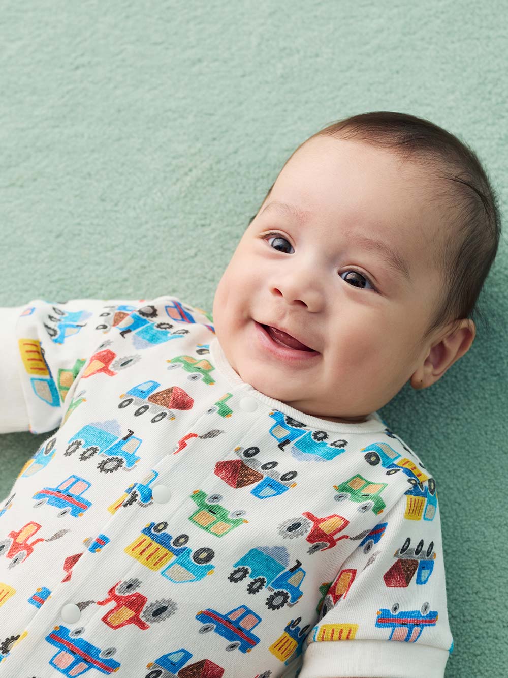 ロンパース・カバーオール|【La Stella】ガーゼ天竺くるま柄ロンパース|車柄