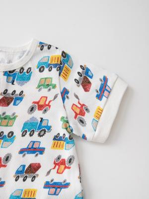 ロンパース・カバーオール|【La Stella】ガーゼ天竺くるま柄ロンパース