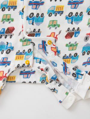 ロンパース・カバーオール|【La Stella】ガーゼ天竺くるま柄ロンパース