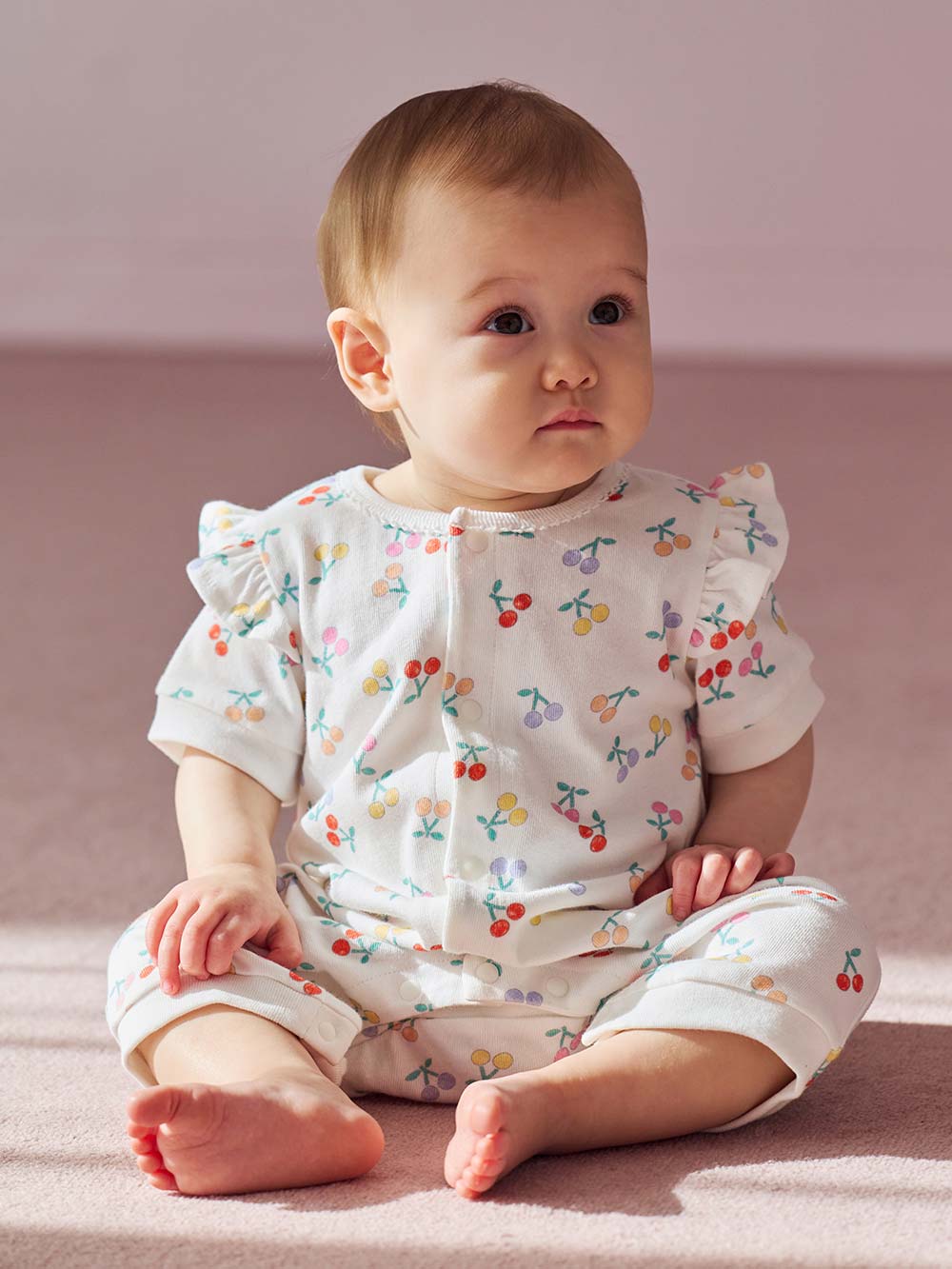 ロンパース・カバーオール|【La Stella】ガーゼ天竺チェリー柄ロンパース|チェリー柄