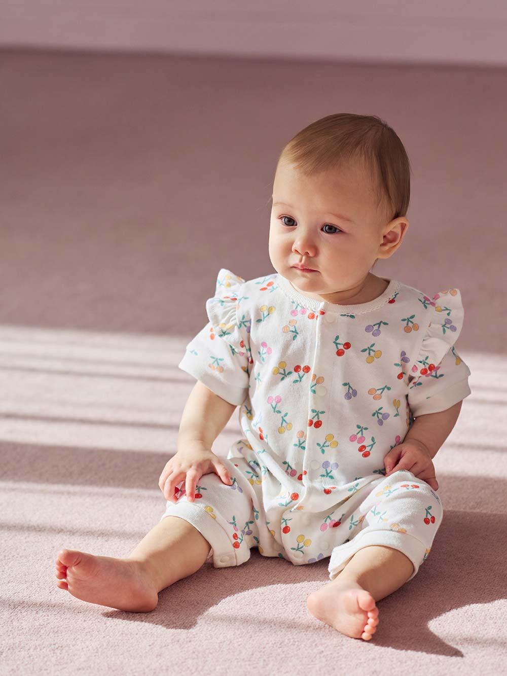 ロンパース・カバーオール|【La Stella】ガーゼ天竺チェリー柄ロンパース|チェリー柄