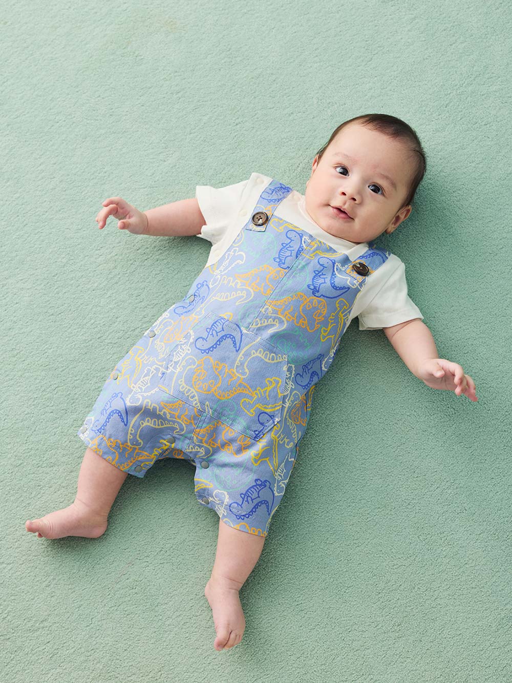 ロンパース・カバーオール|【La Stella】恐竜柄サロペットロンパース|ブルー