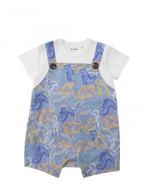 ロンパース・カバーオール|【La Stella】恐竜柄サロペットロンパース|ブルー