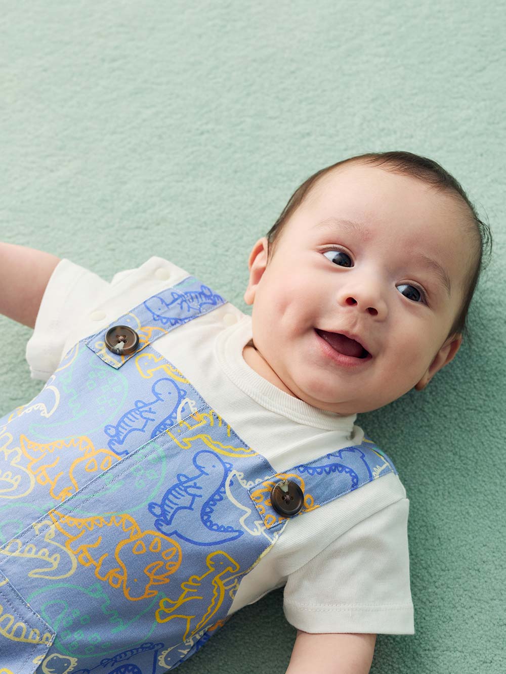 ロンパース・カバーオール|【La Stella】恐竜柄サロペットロンパース|ブルー