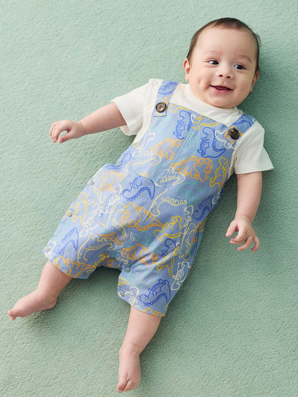 ロンパース・カバーオール|【La Stella】恐竜柄サロペットロンパース|ブルー