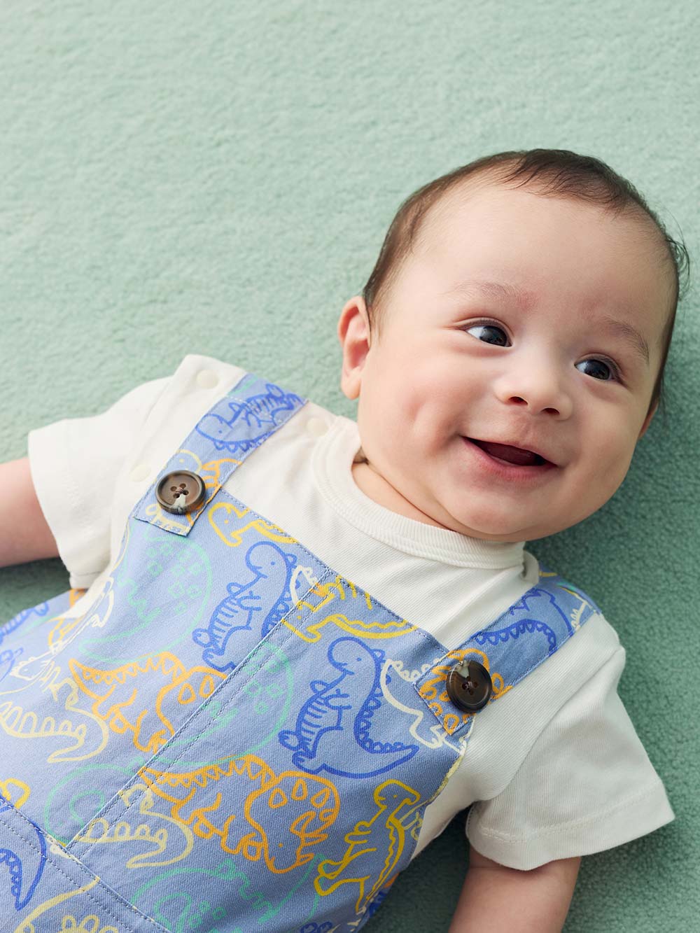 ロンパース・カバーオール|【La Stella】恐竜柄サロペットロンパース|ブルー